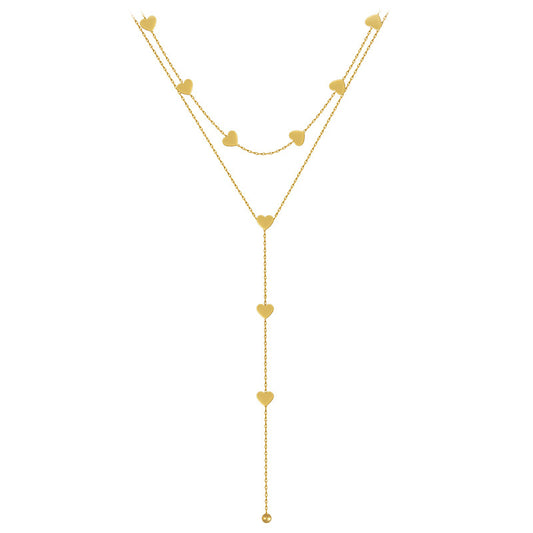 Ambre Double Layer Golden Heart Long Necklace