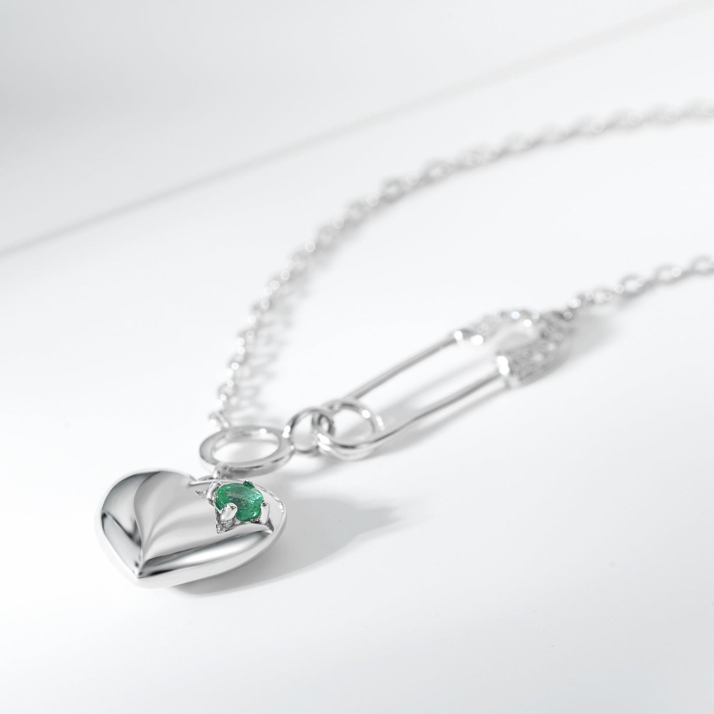 Roxane Silver Emerald Heart Pendant Necklace