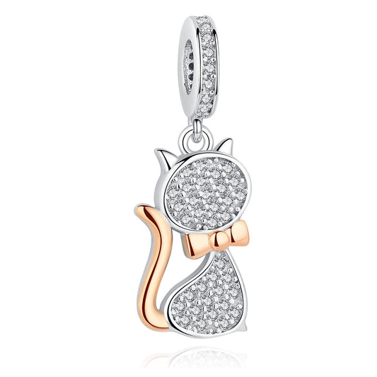 Sterling Silver Cat Pendant with Diamonds