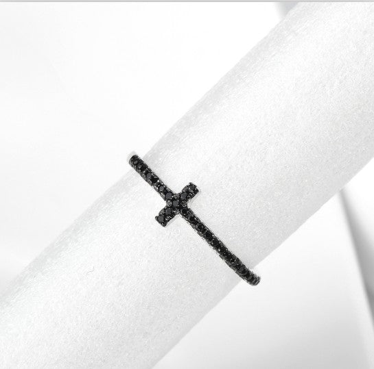 Isabela Black Drill Cross Ring