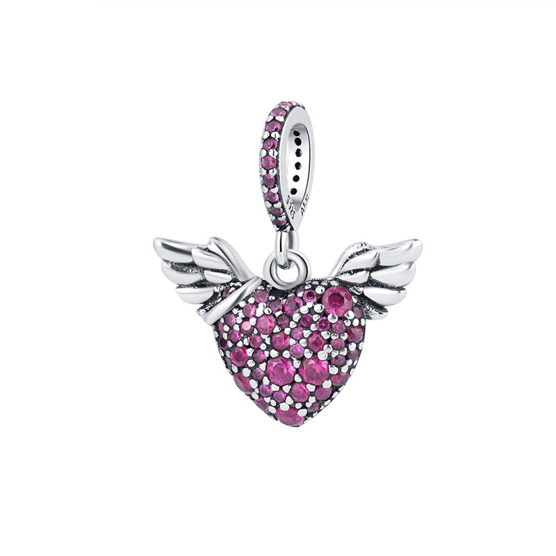 Sterling Silver Inlaid Love Pendant Female Love Wing Female