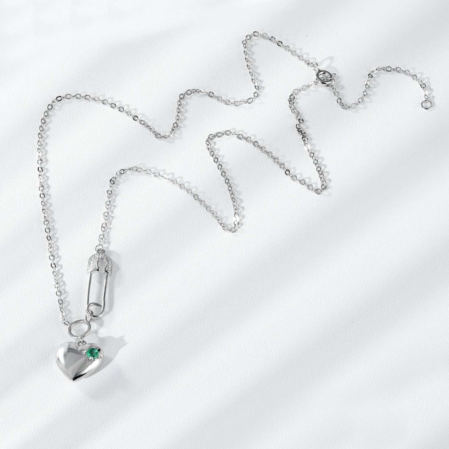 Roxane Silver Emerald Heart Pendant Necklace