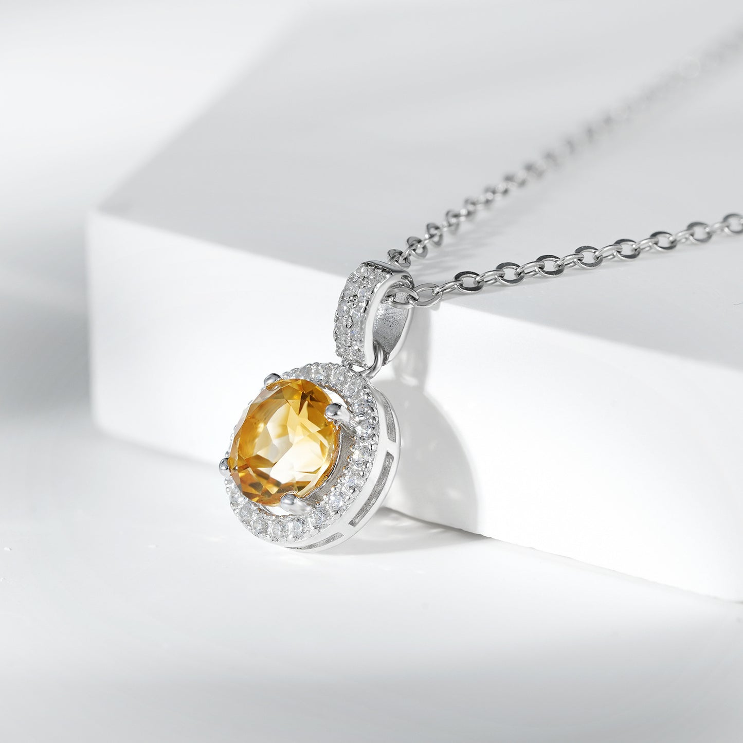 Soraya Silver With Natural Yellow Crystal Necklace