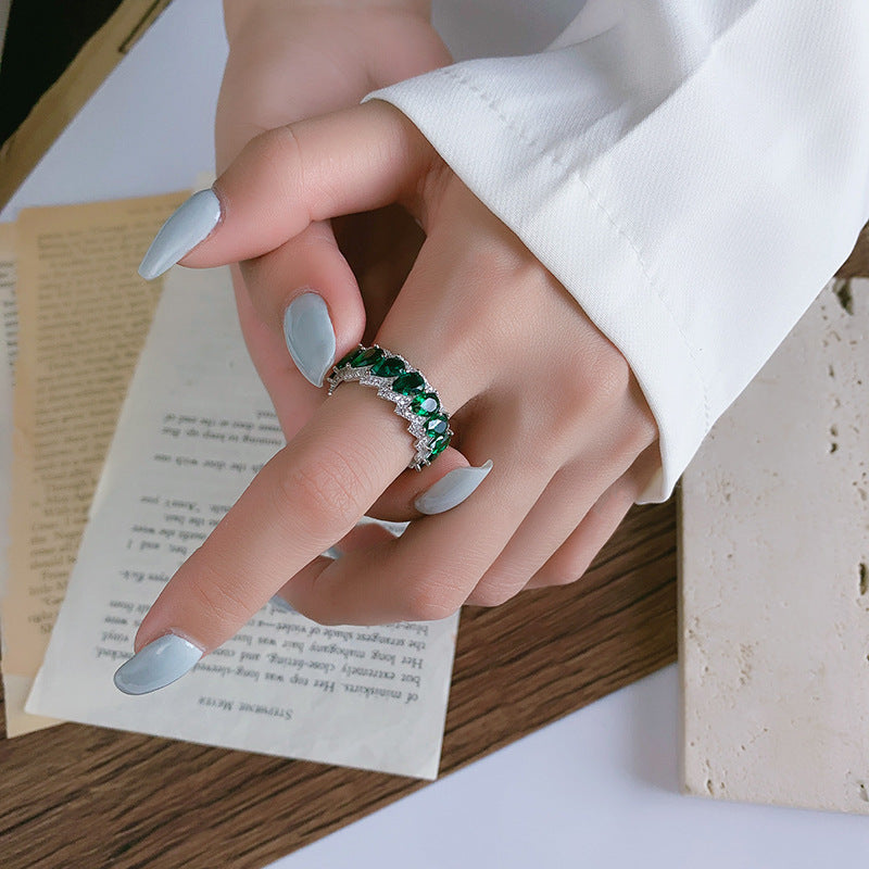 Wilma Sterling Silver Green Adjustable Ring