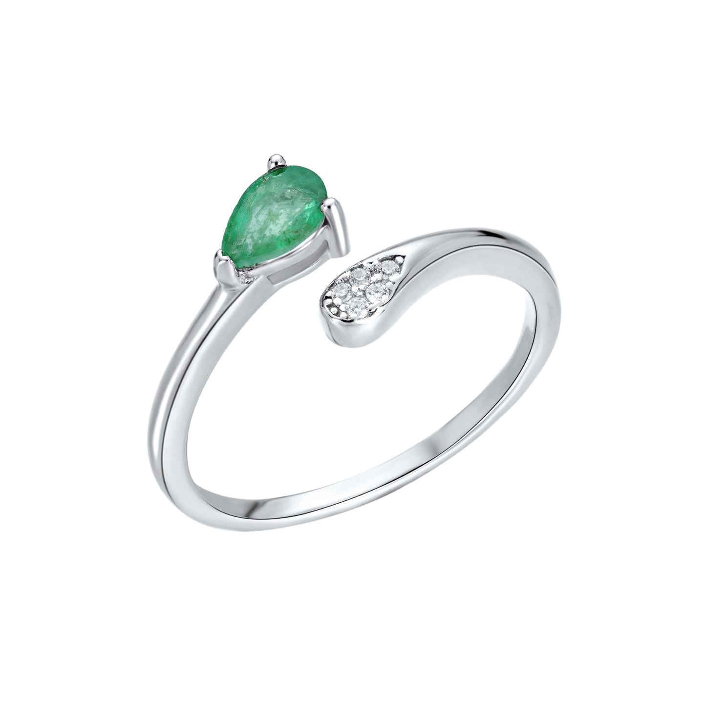 Valeria Silver Emerald Adjustable Ring