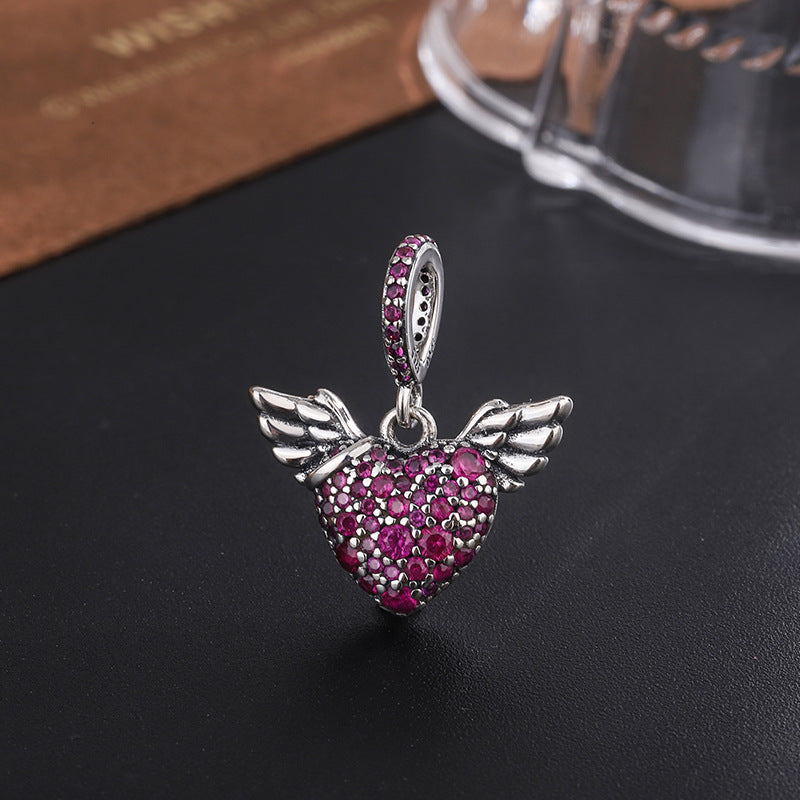 Sterling Silver Inlaid Love Pendant Female Love Wing Female