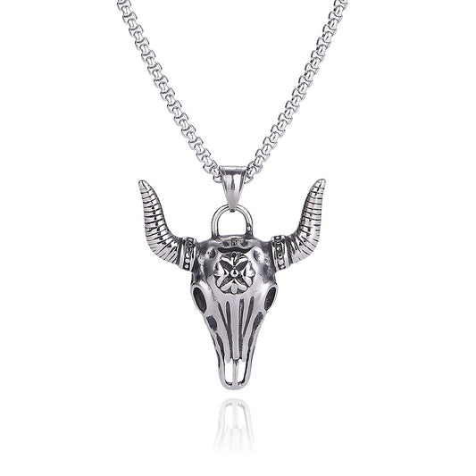 Dima Retro Bull Head Titanium Steel Pendant Horn Necklace