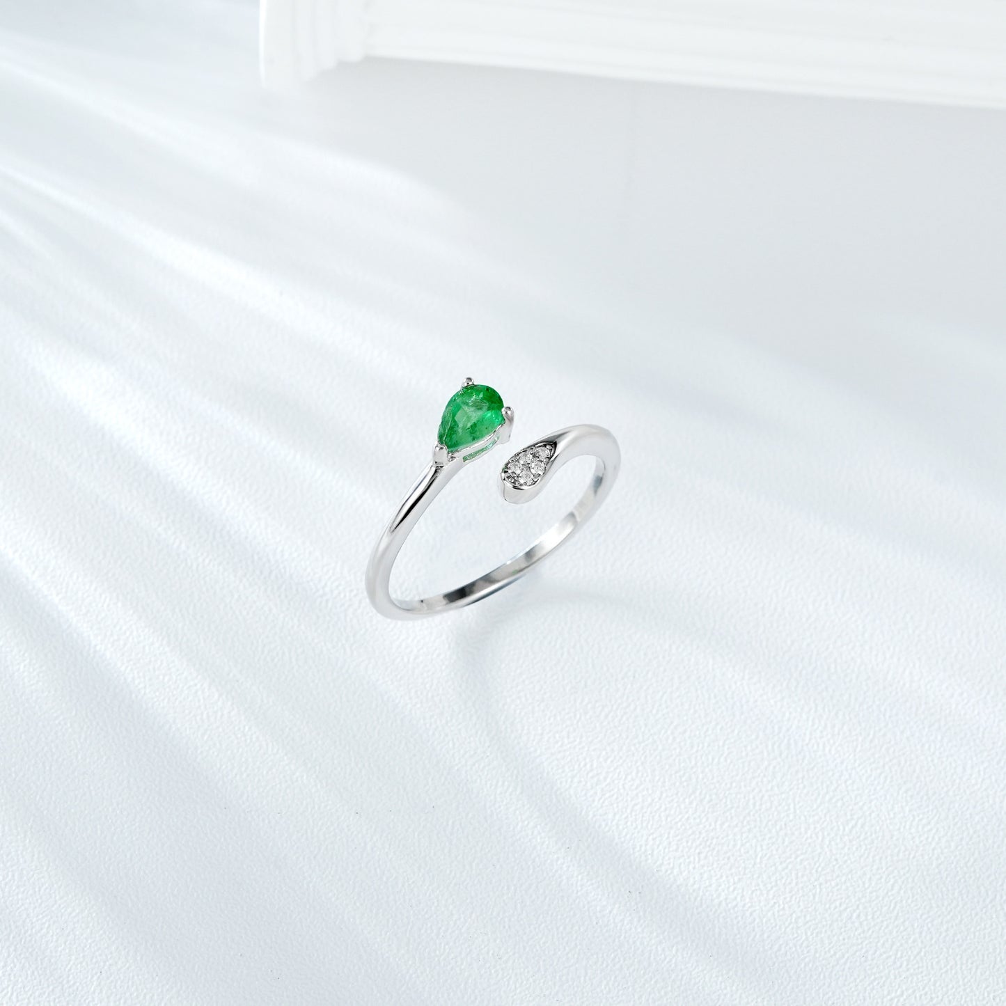 Valeria Silver Emerald Adjustable Ring