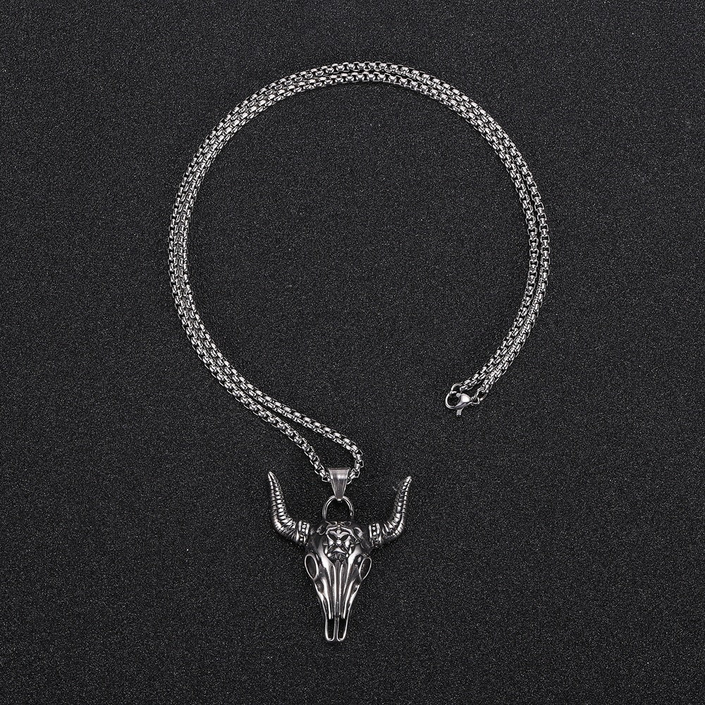 Dima Retro Bull Head Titanium Steel Pendant Horn Necklace