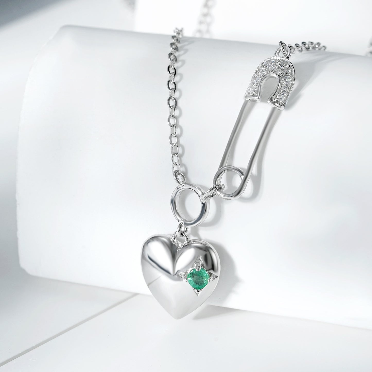 Roxane Silver Emerald Heart Pendant Necklace