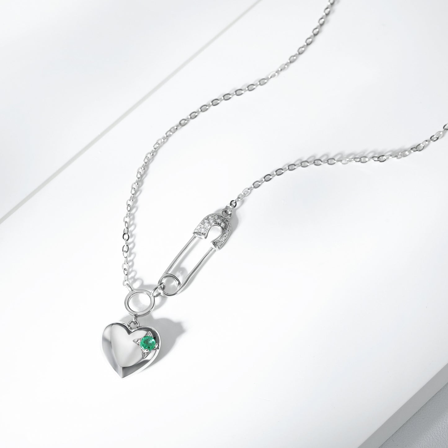 Roxane Silver Emerald Heart Pendant Necklace