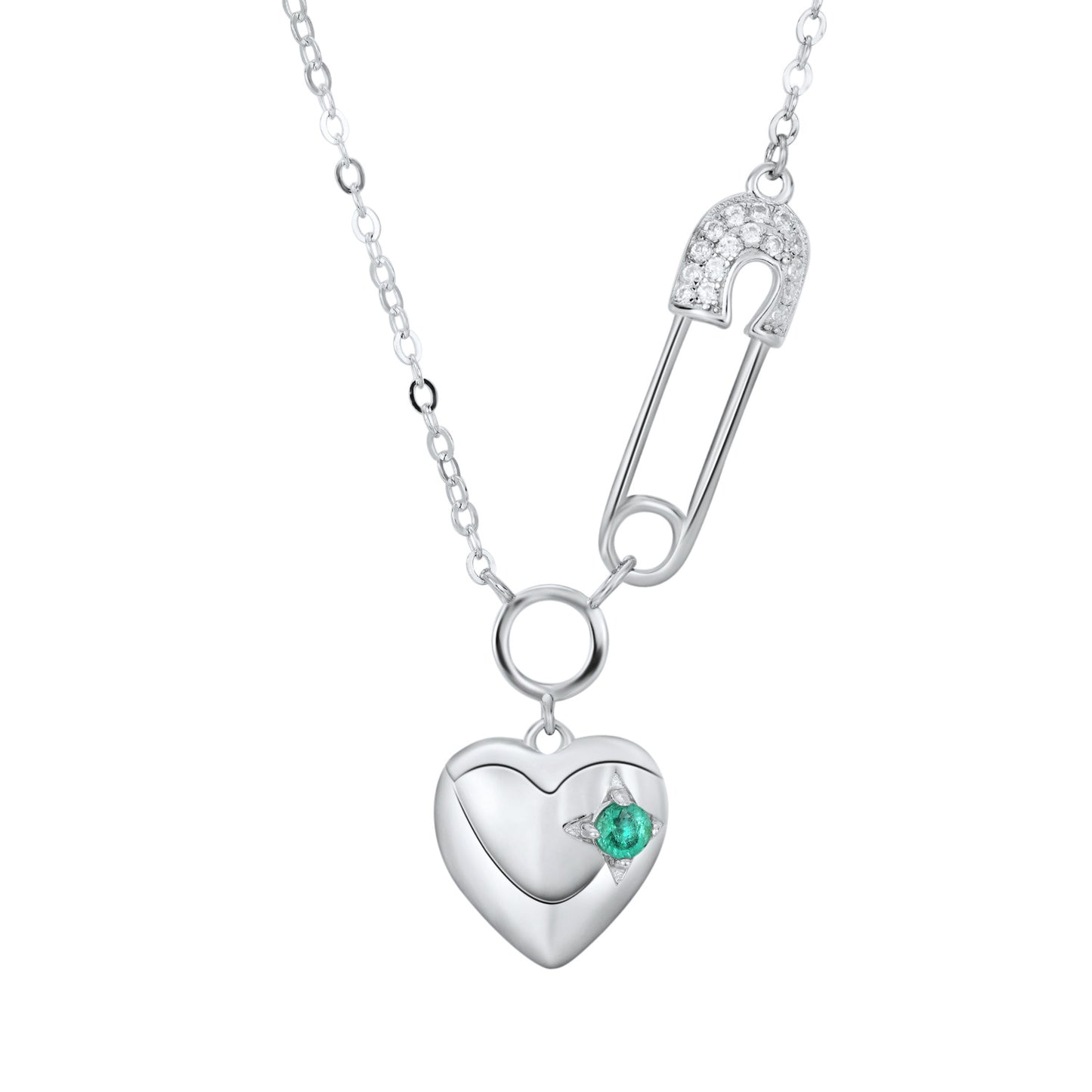 Roxane Silver Emerald Heart Pendant Necklace