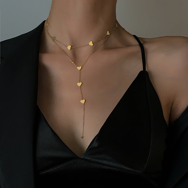 Ambre Double Layer Golden Heart Long Necklace